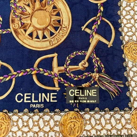 Vintage Celine Paris Navy Silk Scarf BNWT Late 1980s-Early 90s Rare France - Picture 12 of 16